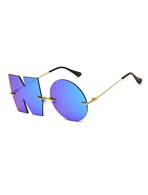 Letter NO Party Rimless Irregular Design Sunglasses For Men/Women UV400 Streetwear Eyewears