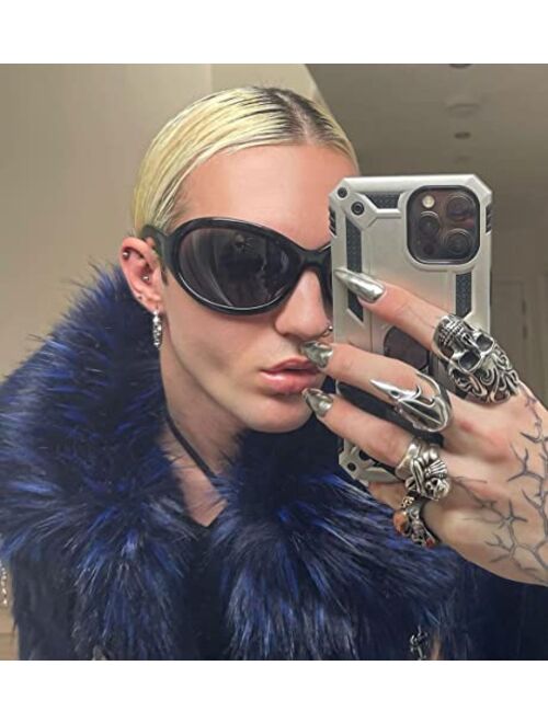 GUVIVI Oversized Fashion Square Sunglasses Women New Mirror Men Shades Glasses Luxury Metal Rivet Trend Unique Female Eyewear