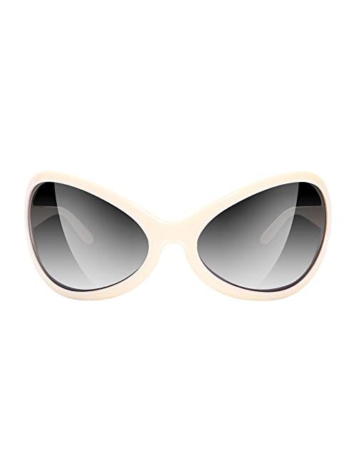 GUVIVI Oversized Fashion Square Sunglasses Women New Mirror Men Shades Glasses Luxury Metal Rivet Trend Unique Female Eyewear