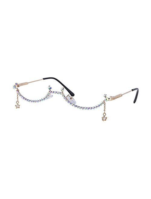 Testudineus No Lens Eyeglasses Decor Retro Half Glasses Frame Women Metal Diamond Frame Glasses