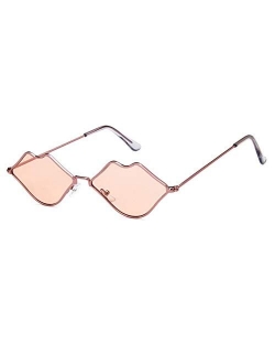 Sexy Hot lips Sunglasses, Retro Fashion Glasses, Small Frame Metal Lips Sunglasses Ocean Style Sunglasses for Men and Women