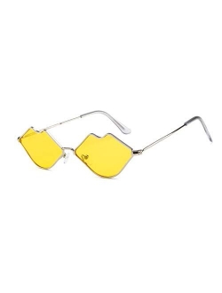 Sexy Hot lips Sunglasses, Retro Fashion Glasses, Small Frame Metal Lips Sunglasses Ocean Style Sunglasses for Men and Women