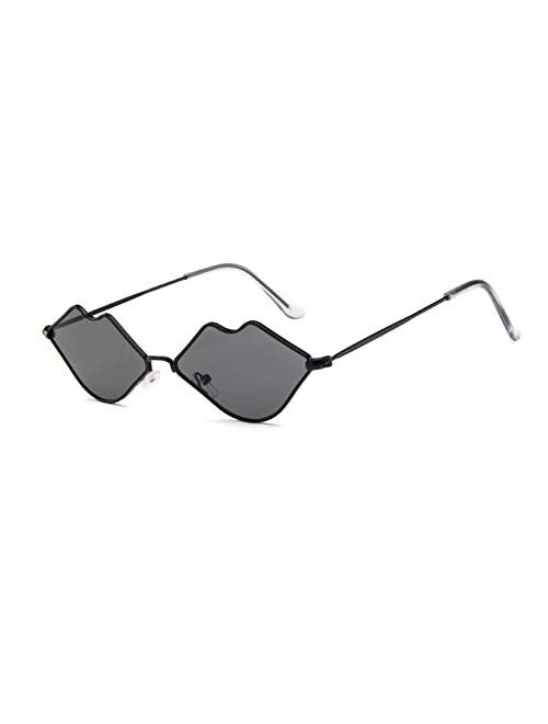 Sexy Hot lips Sunglasses, Retro Fashion Glasses, Small Frame Metal Lips Sunglasses Ocean Style Sunglasses for Men and Women