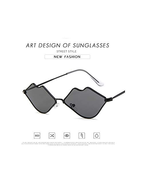 Sexy Hot lips Sunglasses, Retro Fashion Glasses, Small Frame Metal Lips Sunglasses Ocean Style Sunglasses for Men and Women