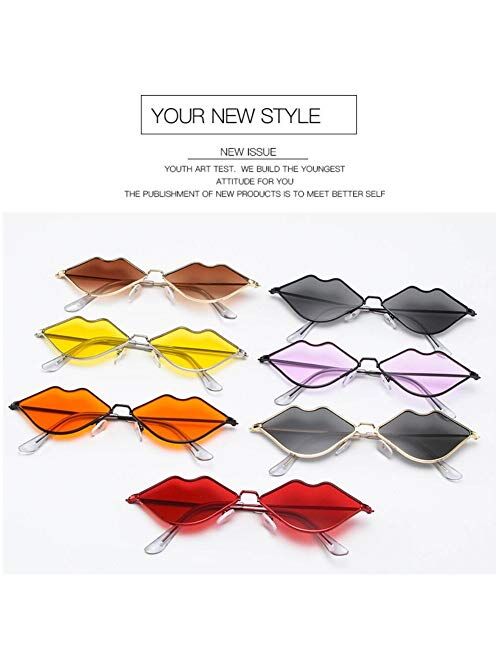 Sexy Hot lips Sunglasses, Retro Fashion Glasses, Small Frame Metal Lips Sunglasses Ocean Style Sunglasses for Men and Women