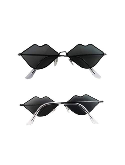 Sexy Hot lips Sunglasses, Retro Fashion Glasses, Small Frame Metal Lips Sunglasses Ocean Style Sunglasses for Men and Women