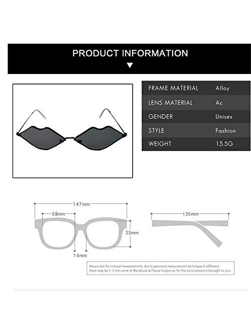 Sexy Hot lips Sunglasses, Retro Fashion Glasses, Small Frame Metal Lips Sunglasses Ocean Style Sunglasses for Men and Women