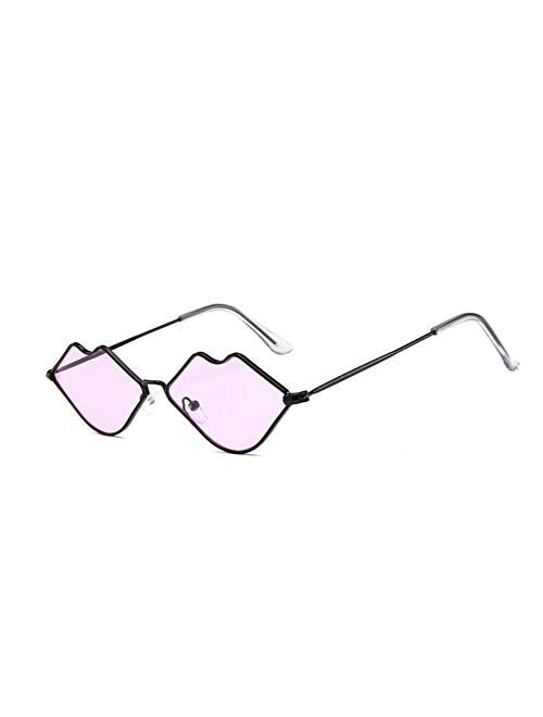 Sexy Hot lips Sunglasses, Retro Fashion Glasses, Small Frame Metal Lips Sunglasses Ocean Style Sunglasses for Men and Women