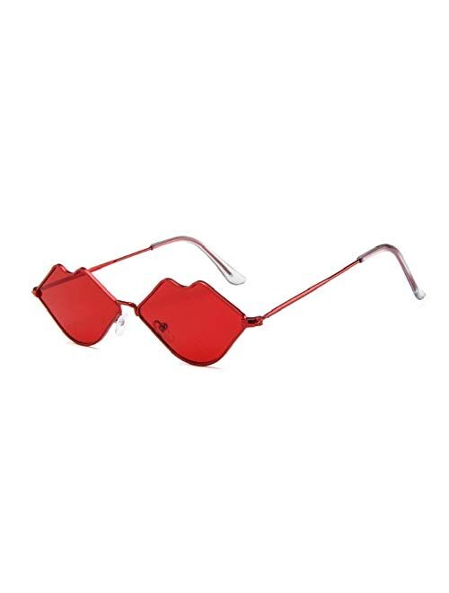 Sexy Hot lips Sunglasses, Retro Fashion Glasses, Small Frame Metal Lips Sunglasses Ocean Style Sunglasses for Men and Women