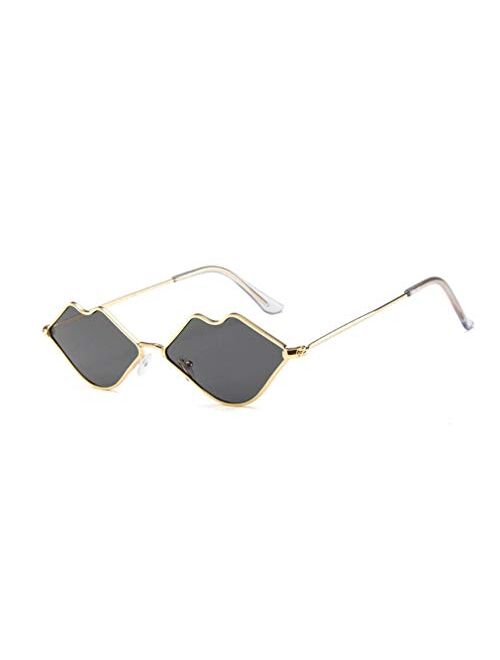 Sexy Hot lips Sunglasses, Retro Fashion Glasses, Small Frame Metal Lips Sunglasses Ocean Style Sunglasses for Men and Women