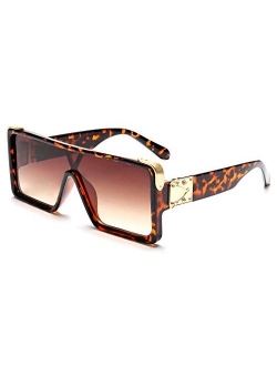 One Piece Square Sunglasses Women Men Metal Buckle Design B2540