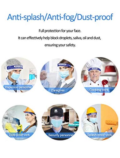 Protective Face Shield 5 Pack, Waterproof Dustproof Full Face Shield with Clear Wide Visor, Reusable Safety Face Shield with Comfortable Sponge and Elastic Band, Vacuum P