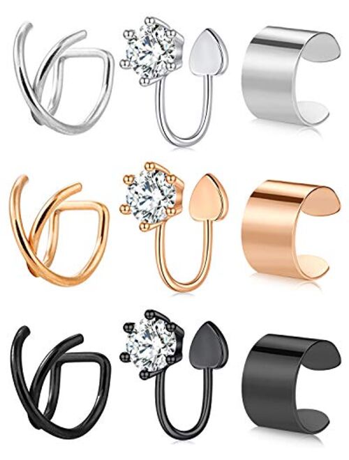 Briana Williams Stainless Steel Ear Cuff Helix Cartilage Clip On Wrap Earrings Fake Nose Ring Non-Piercing Adjustable Men Women