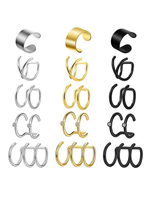 Briana Williams Stainless Steel Ear Cuff Helix Cartilage Clip On Wrap Earrings Fake Nose Ring Non-Piercing Adjustable Men Women