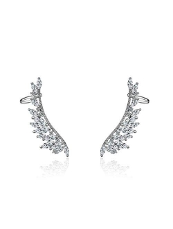 Royal Amoyy Ear Cuff Earrings for Women and Girls, 925 Sterling Silver Ear Crawler, Angel Wing Ear Climber Earrings, Silver