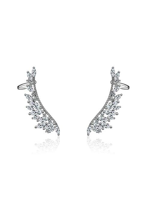 Royal Amoyy Ear Cuff Earrings for Women and Girls, 925 Sterling Silver Ear Crawler, Angel Wing Ear Climber Earrings, Silver