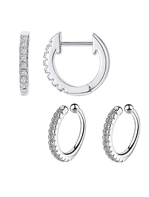 925 Sterling Silver 4pcs Silver and Gold no Piercing Ear Cuff (2 pcs doule &