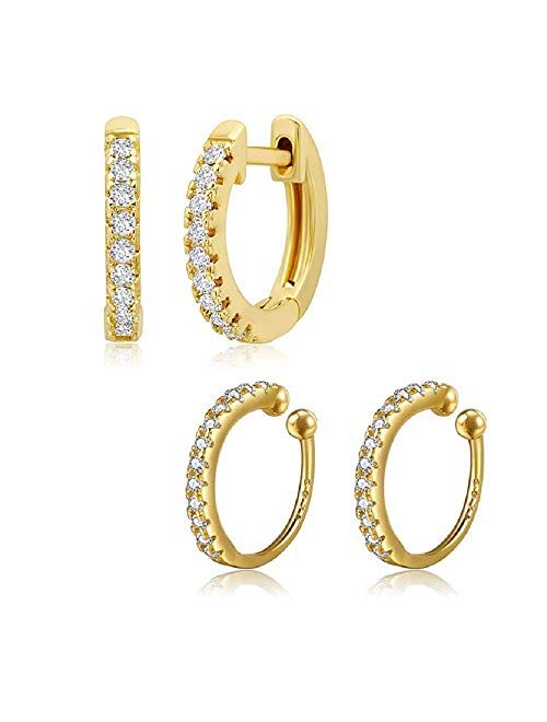 925 Sterling Silver 4pcs Silver and Gold no Piercing Ear Cuff (2 pcs doule &