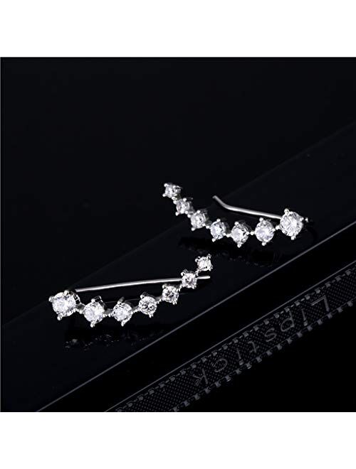 Reffeer 7 Crystals Ear Cuffs Hoop Climber S925 Sterling Silver Earrings Hypoallergenic Earring