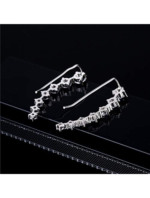 Reffeer 7 Crystals Ear Cuffs Hoop Climber S925 Sterling Silver Earrings Hypoallergenic Earring