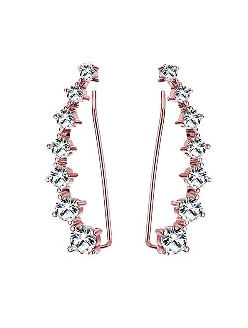 Reffeer 7 Crystals Ear Cuffs Hoop Climber S925 Sterling Silver Earrings Hypoallergenic Earring