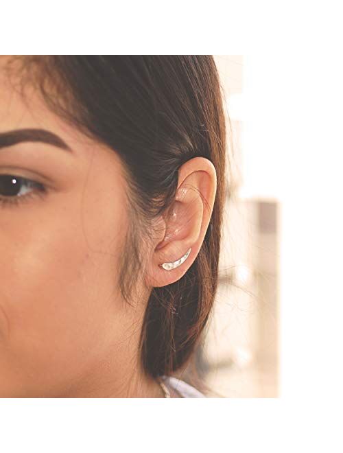 Ear Climber Crawler Cuff Earrings - 925 Sterling Silver Plated with 18K Gold