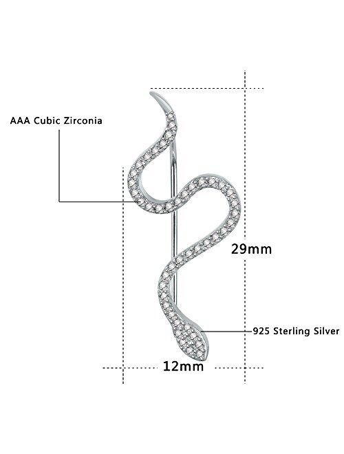 AoedeJ Snake Ear Climber Earrings Cubic Zirconia Ear Cuffs 925 Sterling Silver Stud Ear Crawler Earrings for Women