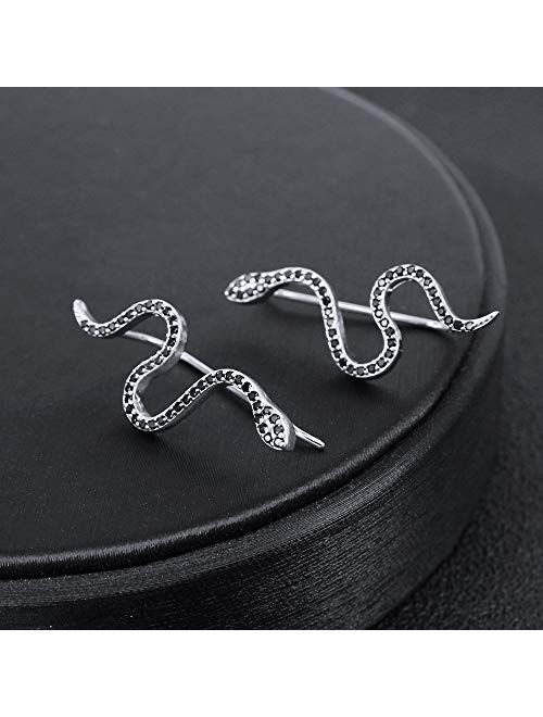 AoedeJ Snake Ear Climber Earrings Cubic Zirconia Ear Cuffs 925 Sterling Silver Stud Ear Crawler Earrings for Women