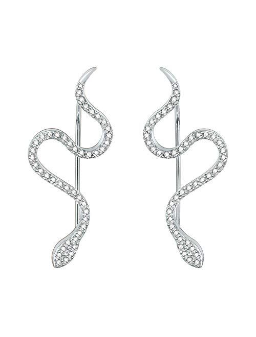 AoedeJ Snake Ear Climber Earrings Cubic Zirconia Ear Cuffs 925 Sterling Silver Stud Ear Crawler Earrings for Women