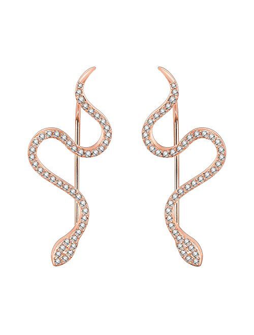 AoedeJ Snake Ear Climber Earrings Cubic Zirconia Ear Cuffs 925 Sterling Silver Stud Ear Crawler Earrings for Women