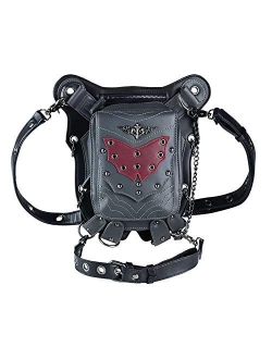 Steampunk Waist Bag Fanny Pack Fashion Gothic Leather Shoulder Crossbody Messenger Bags Thigh Leg Hip Holster Purse Travel Pouch Hiking Sport Chain Bags for Women Men