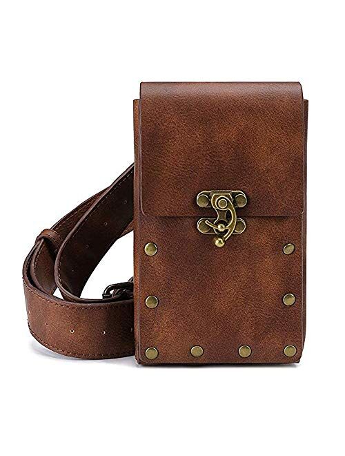 Steampunk Waist Bag Fanny Pack Fashion Gothic Leather Shoulder Crossbody Messenger Bags Thigh Leg Hip Holster Purse Travel Pouch Hiking Sport Chain Bags for Women Men