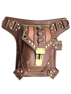 Valentoria Steampunk Waist Bag Fanny Pack Thigh Holster Purse Pouch Retro Fashion Gothic Casual Leather Shoulder Crossbody Messenger Bags Punk Rock Travel Hiking Sport Ch