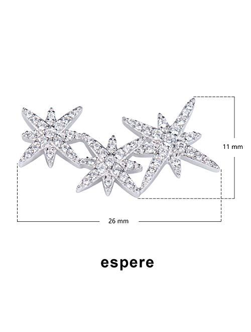 3 Star Constellation Ear Climber Crawler Earrings White Gold Plating