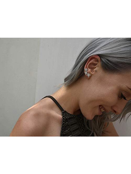 3 Star Constellation Ear Climber Crawler Earrings White Gold Plating