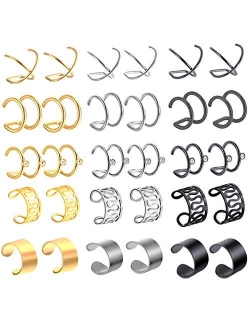 WAINIS 15 PAIRS Stainless Steel Ear Cuff for Men Women Non Piercing Helix Ear Clip Fake Cartilage Earrings for teen