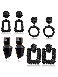 JOERICA 4 Pairs Statement Dangle Earrings for Women Rhinestone Exaggelated Large Drop Geometric Earrings Black/Gold Available