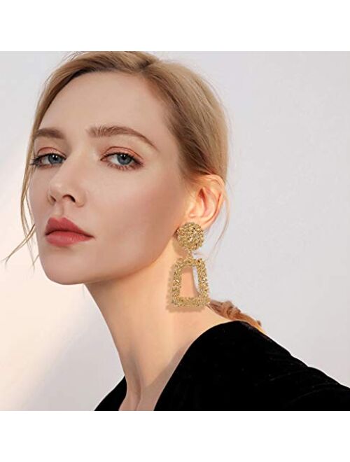 JOERICA 4 Pairs Statement Dangle Earrings for Women Rhinestone Exaggelated Large Drop Geometric Earrings Black/Gold Available