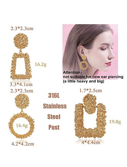 JOERICA 4 Pairs Statement Dangle Earrings for Women Rhinestone Exaggelated Large Drop Geometric Earrings Black/Gold Available