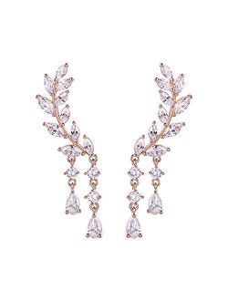 Chichinside CZ Crystal Leaves Ear Cuffs Climber Earrings Sweep up Ear Wrap Pins 1 Pair