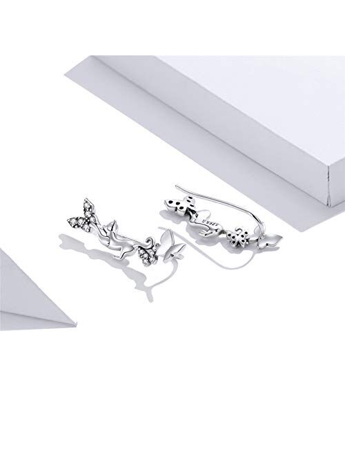 BISAER Paw Ear Crawler 925 Sterling Silver Stud Ear Climber, Cute Cuff Hook Earrings Hypoallergenic Earrings for Women Teens and women Birthday Christmas Day Gifts