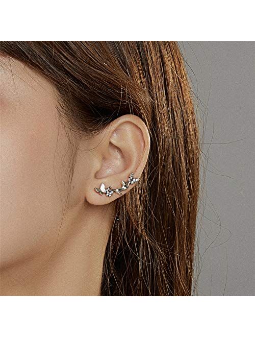 BISAER Paw Ear Crawler 925 Sterling Silver Stud Ear Climber, Cute Cuff Hook Earrings Hypoallergenic Earrings for Women Teens and women Birthday Christmas Day Gifts