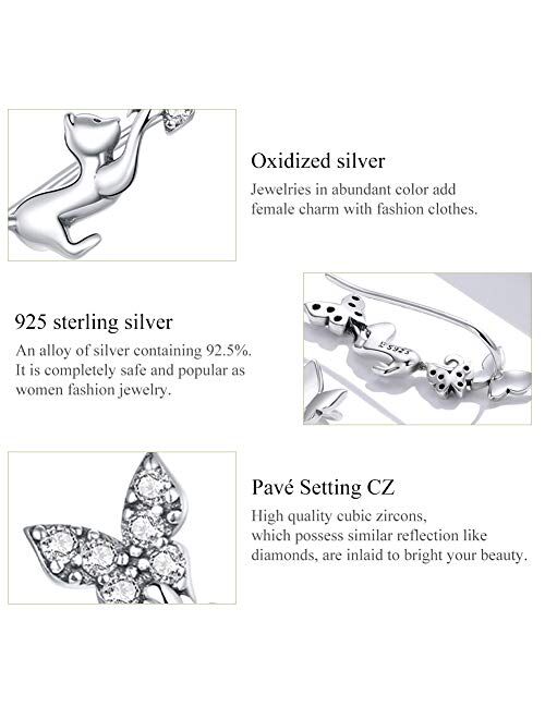 BISAER Paw Ear Crawler 925 Sterling Silver Stud Ear Climber, Cute Cuff Hook Earrings Hypoallergenic Earrings for Women Teens and women Birthday Christmas Day Gifts