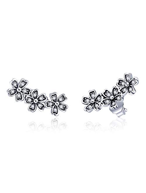 BISAER Paw Ear Crawler 925 Sterling Silver Stud Ear Climber, Cute Cuff Hook Earrings Hypoallergenic Earrings for Women Teens and women Birthday Christmas Day Gifts