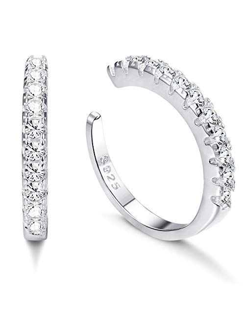 Milacolato 925 Sterling Silver CZ Pave Ear Cuffs Small Hoop Earrings for Womens Cubic Zirconia Huggie Non Piercing Earrings