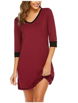 Ekouear Sleepshirts Womens Nightgowns Soft Sleepwear 3/4 Sleeve Night Shirts V Neck Sleep Dress Loose Nighties