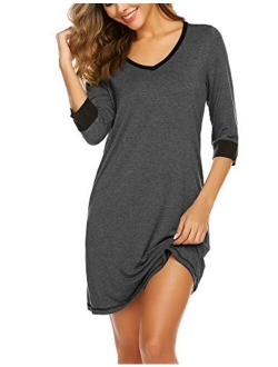 Ekouear Sleepshirts Womens Nightgowns Soft Sleepwear 3/4 Sleeve Night Shirts V Neck Sleep Dress Loose Nighties