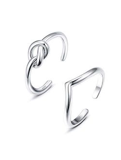 JOERICA 3PCS 925 Sterling Silver Toe Ring for Women Girls Adjustable Minimalistic Wave Arrow Band Toe Rings Set Foot Jewelry