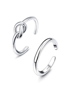 JOERICA 3PCS 925 Sterling Silver Toe Ring for Women Girls Adjustable Minimalistic Wave Arrow Band Toe Rings Set Foot Jewelry