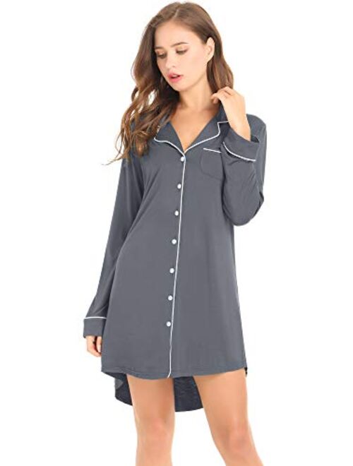 Buy Amorbella Womens Long Sleeve Nightgown Button Down Nightshirt ...